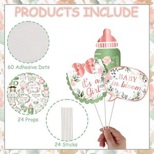 Accesorios para Fotomatón en Verde Salvia y Rosa para Niñas, 24 Piezas, Decoración Floral, Temática Boho, Cumpleaños, Baby Shower, Bebé en Crecimiento - Product Image 2