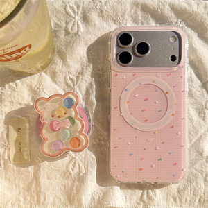 เคสโทรศัพท์ลายสก็อตสีชมพู ลายดาว ลูกกวาด และหมี พร้อมฝาปิดแม่เหล็กสำหรับ iPhone 17 Pro Max 16 15 14 - Product Image 4