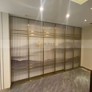EX289 Room Hotel Stainless Steel Decorative <b>Screen</b> Decoration Partition <b>Wall</b> Divider Room Partition Display Shelf Room Divider - Product Image 2