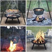 Gril BBQ pliable moderne sur trépied, hauteur réglable, en fer durable, grande surface de cuisson, avec foyer rotatif pour fêtes