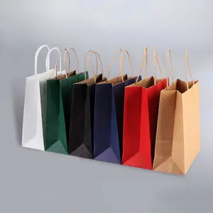 Özel logo ucuz kahverengi take away çanta taşımak restoran için fast food kraft kağıt torba kolu ile ambalaj