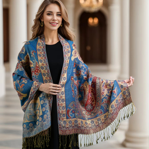 Scialle Pashmina Donna TZ Promise – Paisley Arcobaleno, 71x183 Cm, Frange Annodate, Viscosa/Acrileo