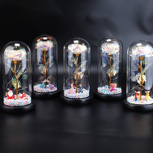 Fleur éternelle Lumière Led Feuille D'or Rose Couvercle En Verre décor De Noël thanksgiving - Product Image 5