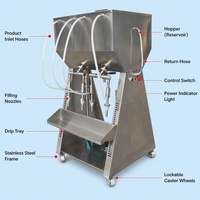 Petite machine de remplissage semi-automatique à double tête pour boissons, en acier inoxydable, pour bouteilles et fûts en verre ou en métal, haute précision