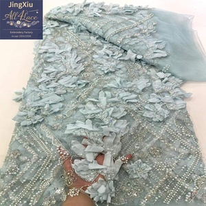Tessuto in Pizzo Africano 3D Floreale Bordeaux con Perline Nere e Paillettes Ricamate su <span class=keywords><strong>Tulle</strong></span> per Abiti da Sposa Nigeriani - Product Image 2