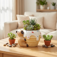 Pot de fleurs en polyrésine écologique Roogo Kapibala, motif dessin animé cochon d'Inde et cornet de glace, animal mignon, pour jardin, décoration intérieure et bonsaï