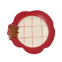 Service de table en céramique motif Ours Pomme de dessin animé, tasse à carreaux peinte à la main, vaisselle en porcelaine mignonne pour usage domestique quotidien