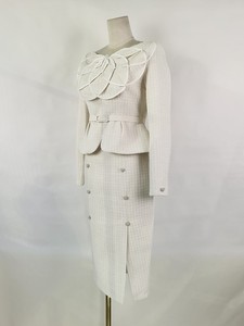 2025 haute qualité mode élégant <span class=keywords><strong>noir</strong></span> et blanc femmes deux pièces costume laine à manches longues haut longue demi jupe <span class=keywords><strong>pour</strong></span> <span class=keywords><strong>les</strong></span> fêtes - Product Image 6