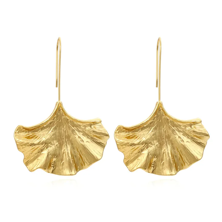 Simple retro metal leaf crochet earrings fashion exaggerated alloy irregular ginkgo leaf earrings female