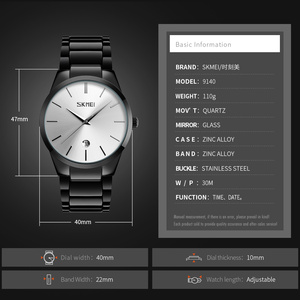 <span class=keywords><strong>SKMEI</strong></span> <span class=keywords><strong>9140</strong></span> montre d'affaires pour hommes bande en acier inoxydable étanche analogique Quartz minimaliste calendrier Design mode Style décontracté - Product Image 6