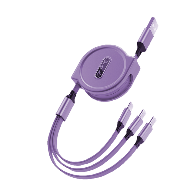 Retractable Custom Logo 3-in-1 PVC USB Cable with Micro-USB Connectors 2.4A Fast Charging for Phone Earphone Android Compatible