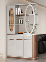 Console d'entrée moderne en bois de luxe léger avec portes doubles, cloison de style écran, rangement double face pour vin et chaussures