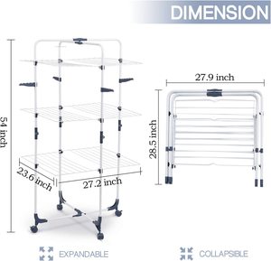 Bon marché, porte-<span class=keywords><strong>linge</strong></span> pliable à 3 niveaux en métal pour salle de bain avec roues, design moderne peu encombrant - Product Image 3