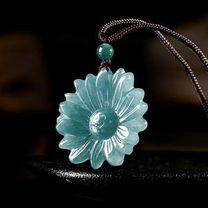 จี้หยกเจไดต์สีน้ำเงินธรรมชาติรูปดอกเดซี่ จี้สำหรับผู้ชายและผู้หญิง เครื่องประดับแฟชั่นสำหรับผู้หญิง พร้อมใบรับรอง HJ59 - Product Image 2