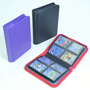Vente directe d'usine, classeur à cartes en cuir à 4 poches avec fermeture éclair, albums imperméables pour cartes de jeu de taille standard - Product Image 5