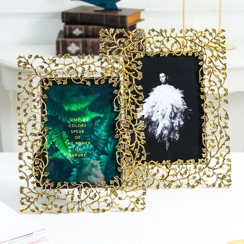 LuxuryGolden Scale Texture Photo Frame European Simple Metal Photo ...