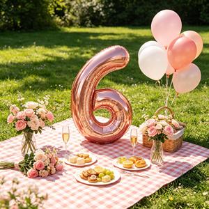 Party Love 12 pcs Bag Balloon Numero Rose Gold N6 100cm for thematic decoration and age-specific celebrations - Product Image 4