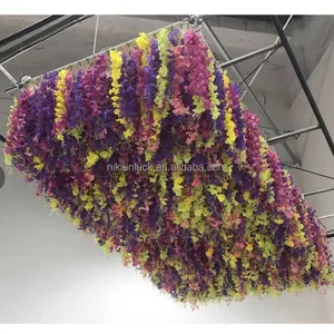 עיצוב חדש פרח תקרה מלאכותי עם בד תלוי צבע מותאם אישית צורה מרובעת ירנגאה משי לתקרת חתונה