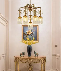 צרפתי בארוק פליז קריסטל תאורת וילה סלון חדר אוכל מרפסת מנורת מדרגות יוקרה נברשת נחושת אור תליון