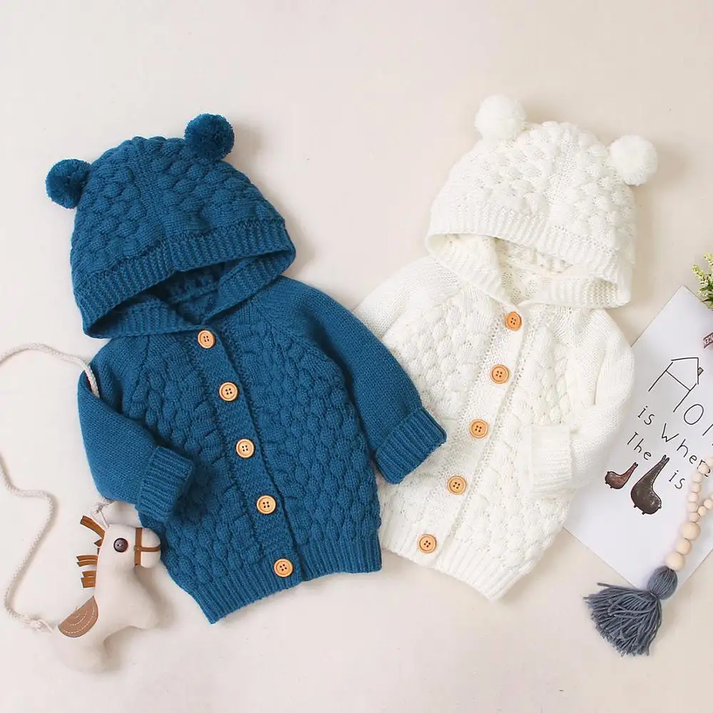 Детская куртка, вязаный свитер, зимнее милое теплое пальто с капюшоном для девочек и мальчиков, 2019, Одежда для младенцев, детей, куртки, верхняя одежда