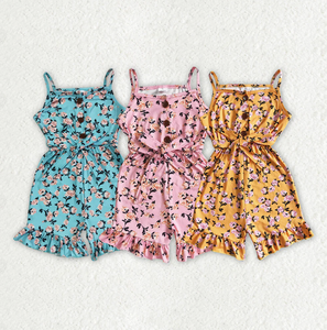 Mono de verano de una pieza con estampado de flores y cinturón para niñas pequeñas, mono informal ecológico de manga corta - Product Image 1