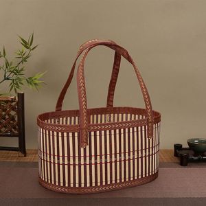 Cesta de Bambú Retro Simple, Cesta Portátil para Frutas, Cesta de Almacenamiento de Regalos Tejida a Mano Plegable - Product Image 2