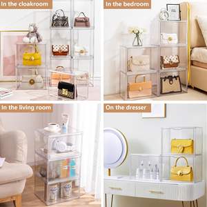 Organisateur de placard portable de bureau, boîte de présentation transparente pour cadeaux, boîtes et bacs de rangement en plastique épais pour sacs à main - Product Image 6