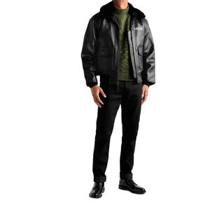 Jaket Kulit Motor Bomber Vintage Musim Dingin dengan Kerah Bulu Kustom OEM untuk Pria - Product Image 2