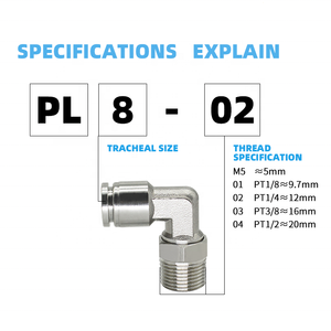 وصلة كوع <span class=keywords><strong>PL</strong></span> M5 1/4 بوصة 1/2 بوصة من الفولاذ المقاوم للصدأ 304/316، موصل سريع لخرطوم الهواء، قطع غيار هوائية، تركيبات أنابيب سريعة التوصيل - Product Image 6