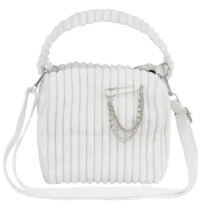 Dames Polyester Corduroy Handbagage Skew Straddle Bag Lichaam Decoratieve Pin Met Zakken