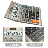 Calculatrice de bureau solaire à double alimentation CTIFREE ECO-012 à 12 chiffres avec fonction calendrier, en plastique ABS, design transparent, certifiée CE