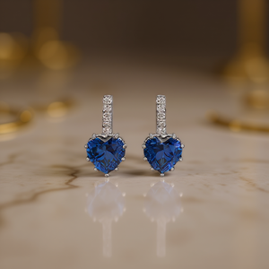 Orecchini Pendenti a Forma di Cuore in Topazio Viola e Altri Cristalli con Montatura a Griffe, Gioielli Romantici da Donna - Product Image 2