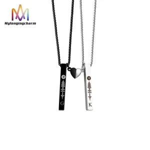 Hot Sale Personalize Jewelry Gift Magenic Heart Couple Pair Necklace Custom Sonic Pattern Music Symbol Bar Pendant Necklace