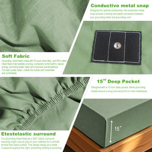 Lenzuola con Filo di Terra Misura Queen 95% Cotone 5% Fibra d'Argento Lenzuola con Angoli con Cavo di Terra Tasca Profonda fino a 15'' - Product Image 5