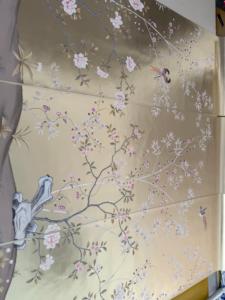 Murale murale personnalisée en feuille d'or - Peinture murale exquise de fleurs et d'oiseaux - Product Image 4