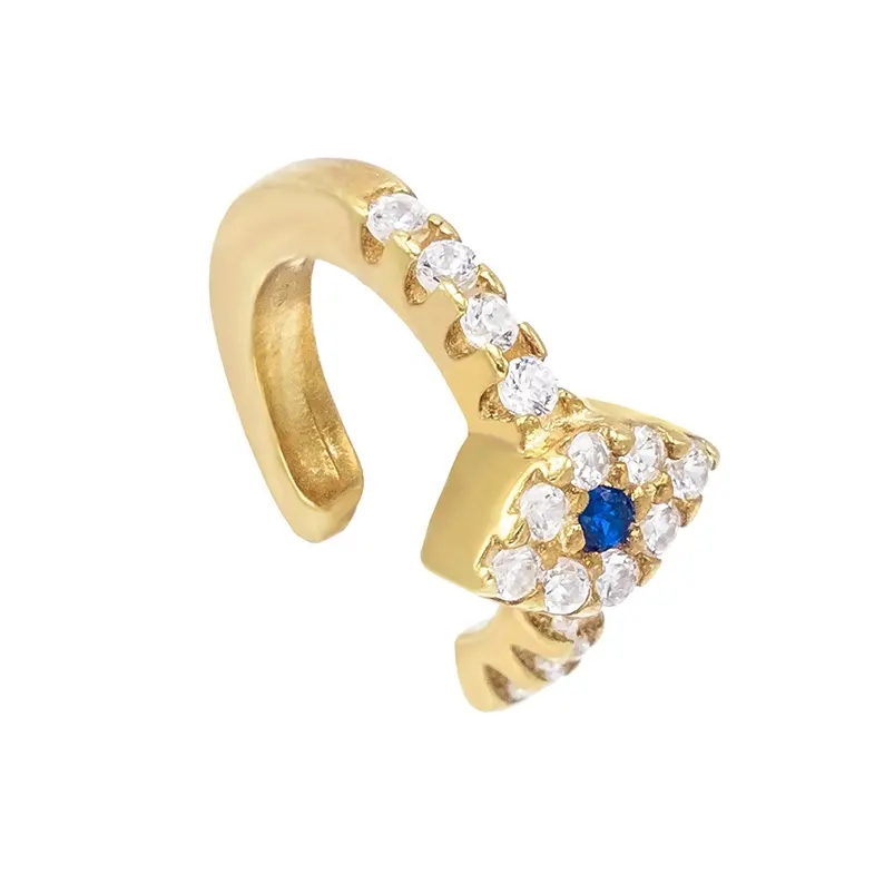 Brincos para mulheres dourados Gemnel 14k, joias femininas de ouro sem piercing de diamante malha olho de orelha azul cz