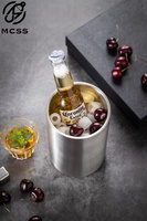 Petit refroidisseur à vin en acier inoxydable à double paroi personnalisé avec poignée et couvercle pour bar pour seau à champagne et à glace