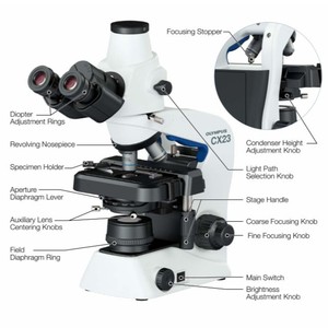 Microscope biologique Olympus Cx23 40x 100x avec éclairage LED, utilisation en laboratoire médical, avec convertisseur d'objectif - Product Image 4