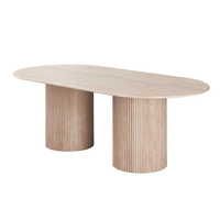 Table de salle à manger ovale en travertin personnalisable pour cuisine et restaurant
