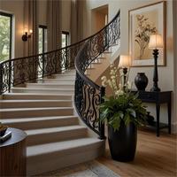 Escalier en fer forgé courbé, escalier artistique en fer pour les intérieurs de villas