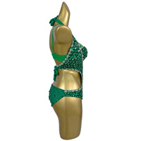 Combinaison sexy en strass vert et cristal, ensemble 2 pièces, femme, découpe, spectacle, pole dance, justaucorps, club, DJ, tenue de danseuse gogo