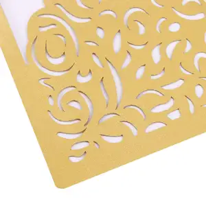 WINPSHENG Custom 3D Laser Engraved Card Heart Hollow Design Gold Wedding Invitation Cards