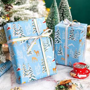 Christmas gift wrapping <b>paper</b> with colorful cartoon reindeer and Christmas tree <b>patterns</b> Multiple colors options customizable - Product Image 1