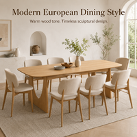 Table à manger moderne sculpturale en oxyde de magnésium, aspect bois, avec pieds découpés en U, pour la maison, la salle à manger, les projets hôteliers