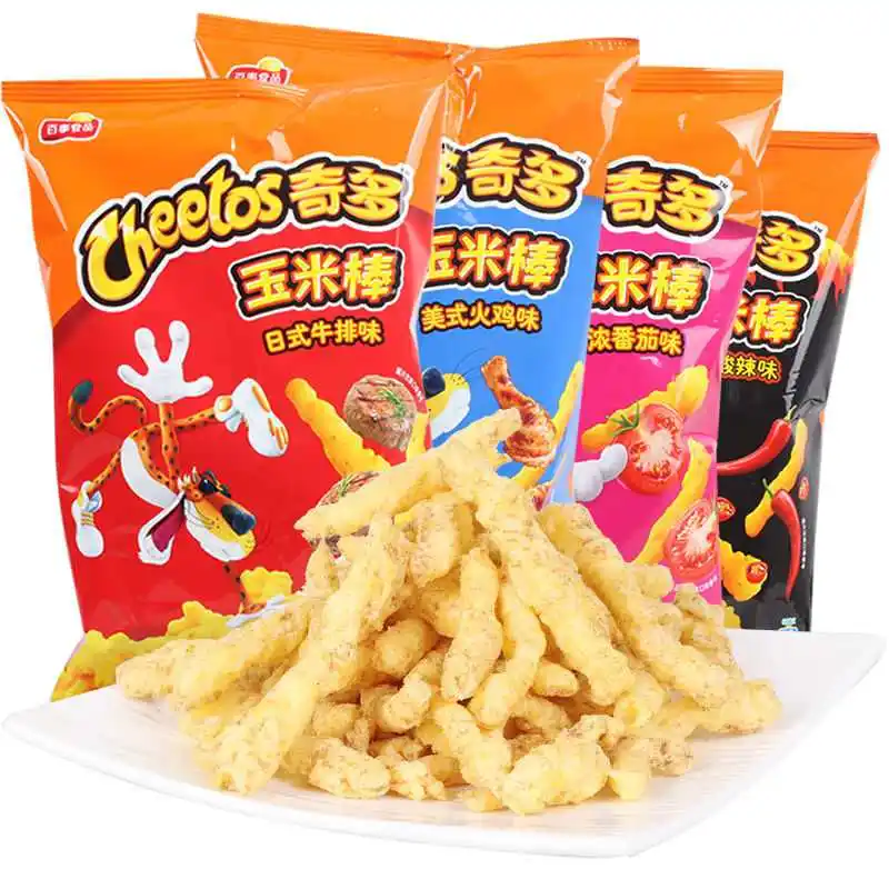 Atacado lanches asiáticos coloca batatas fritas Puffed food corn strips 90g chips