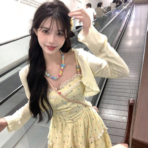 French Style Slip Dress Empire Waist Spaghetti Strap Lace Candy Color Casual Dress For Daily Life Beach Shopping - Product Image 1