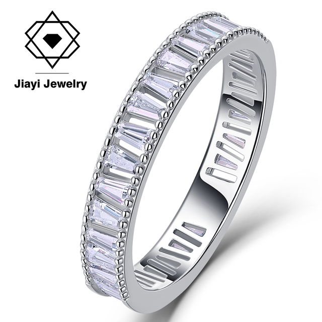 S925 Sterling Silver Baguette Cut CZ Eternity Ring for Women Full Paved Cubic Zirconia Tennis Band Fashion Jewelry Gift