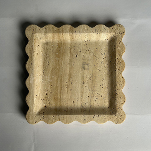Plato de Almacenamiento Decorativo de Piedra Natural de Travertino Ecológico <span class=keywords><strong>con</strong></span> Borde Festoneado para Apartamento, Hogar, Hotel y Villa - Product Image 2