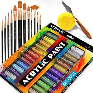 Ensemble de peinture acrylique 24 couleurs avec toile, pinceau, palette, pigments riches, pour adultes, dessin, verre, papier, capacité de 12 ml, certifié EN71 - Product Image 1