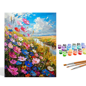 Kit de Peinture par Numéros DIY pour Adultes, Paysage de <span class=keywords><strong>Fleurs</strong></span> Sauvages, Peinture Acrylique sur Toile, Décoration Murale, Vente en Gros - Product Image 1